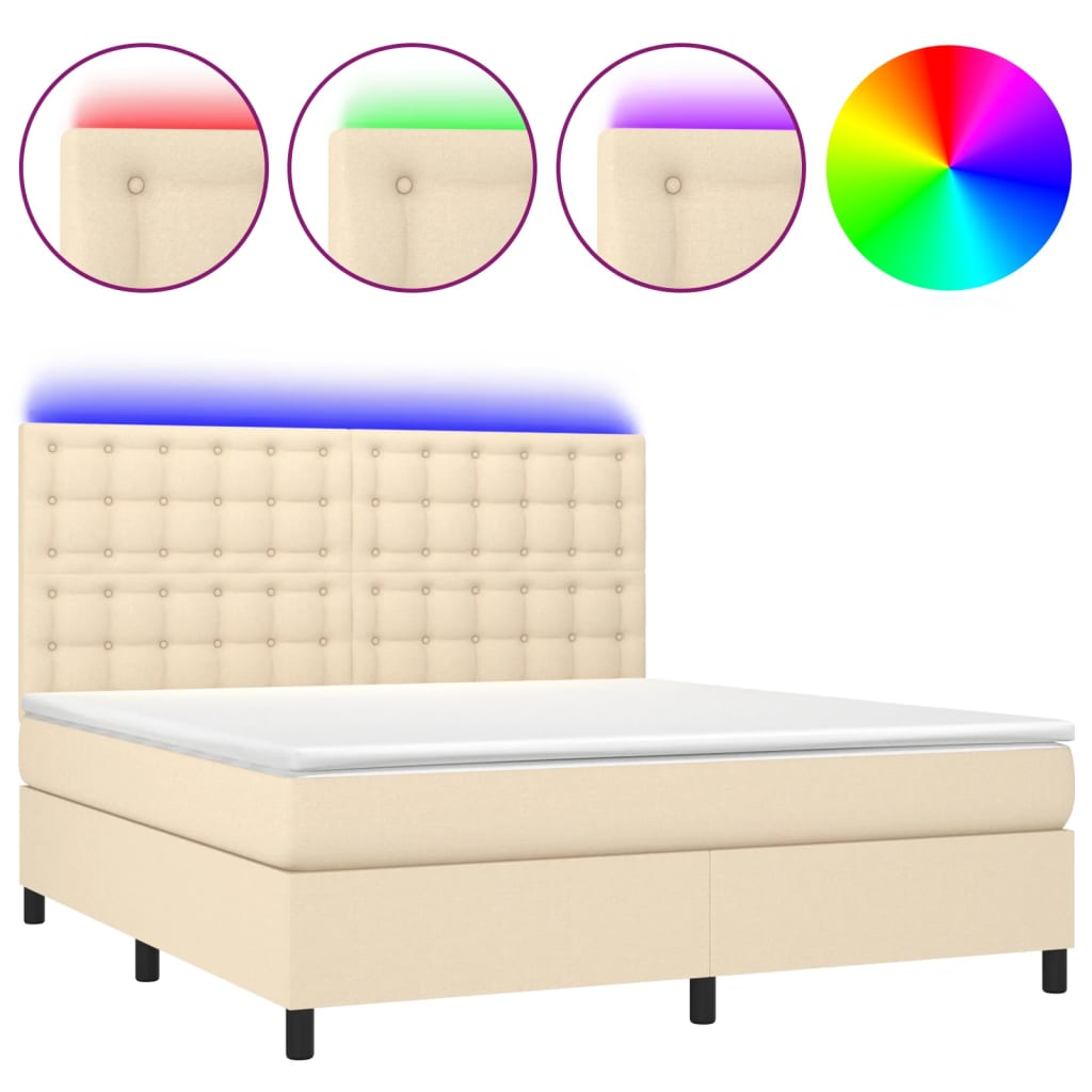 Krevet box spring s madracem LED krem 160x200 cm od tkanine