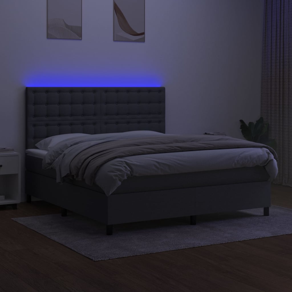 Krevet box spring s madracem LED tamnosivi 180x200 cm tkanina