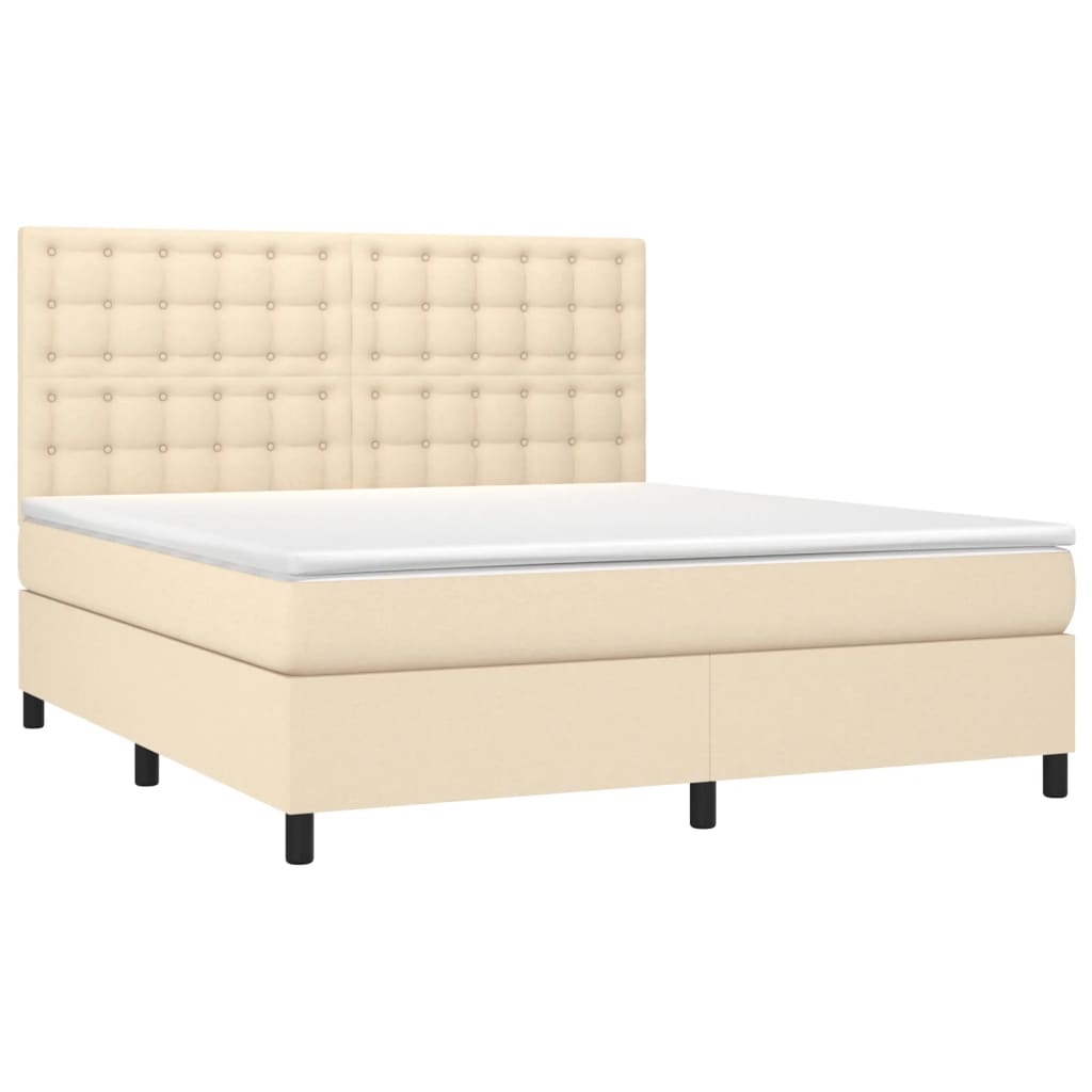 Krevet box spring s madracem LED krem 180x200 cm od tkanine