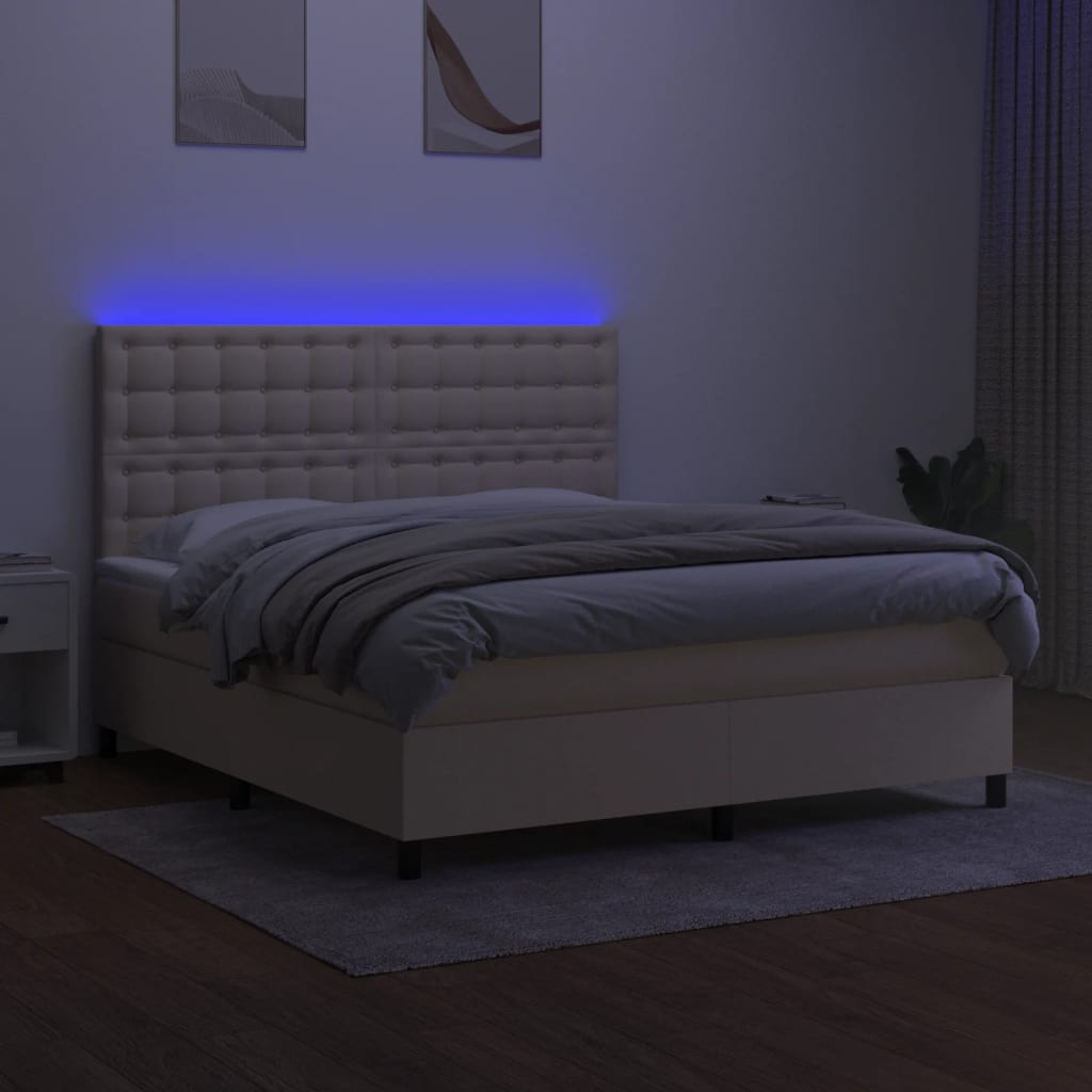 Krevet box spring s madracem LED krem 180x200 cm od tkanine