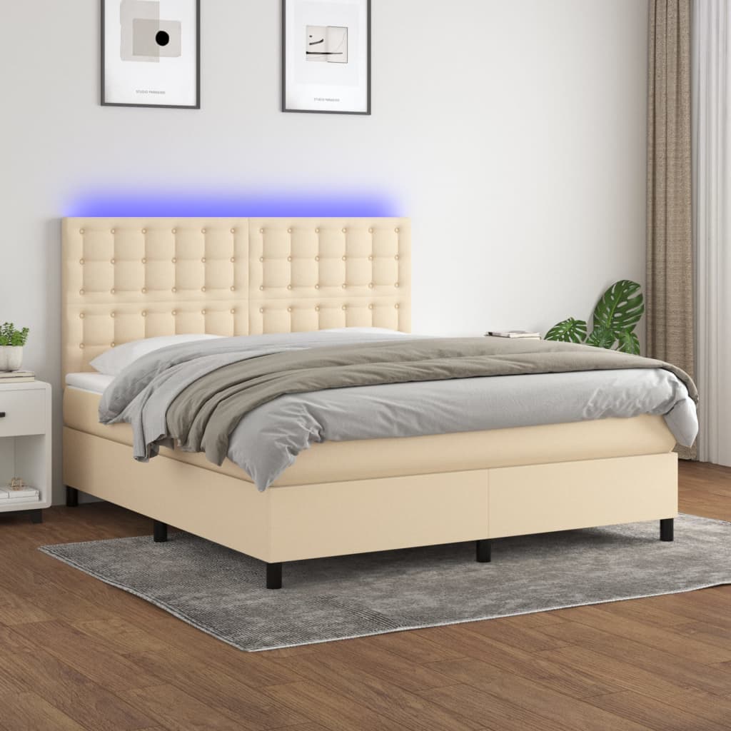 Krevet box spring s madracem LED krem 180x200 cm od tkanine