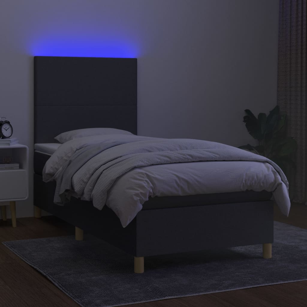 Krevet box spring s madracem LED tamnosivi 90x190 cm tkanina