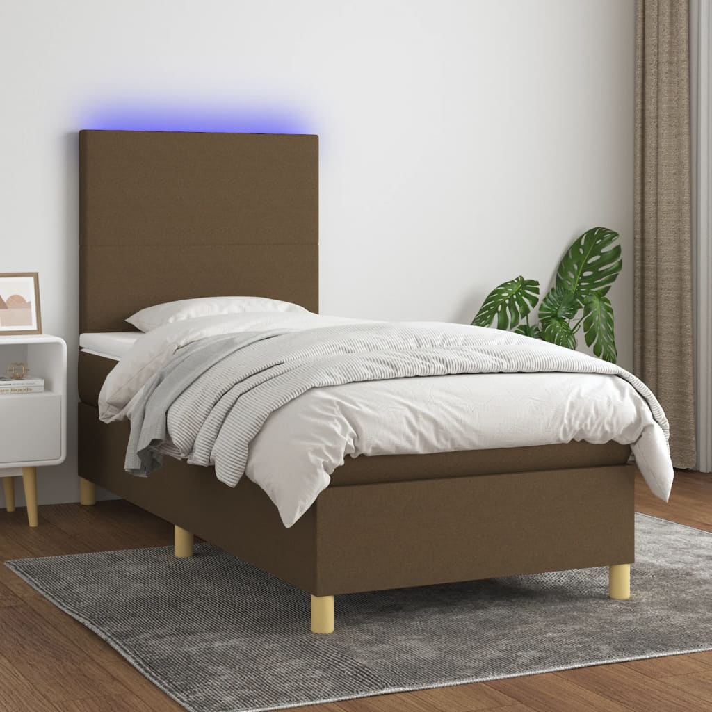 Krevet box spring s madracem LED tamnosmeđi 90x190 cm tkanina