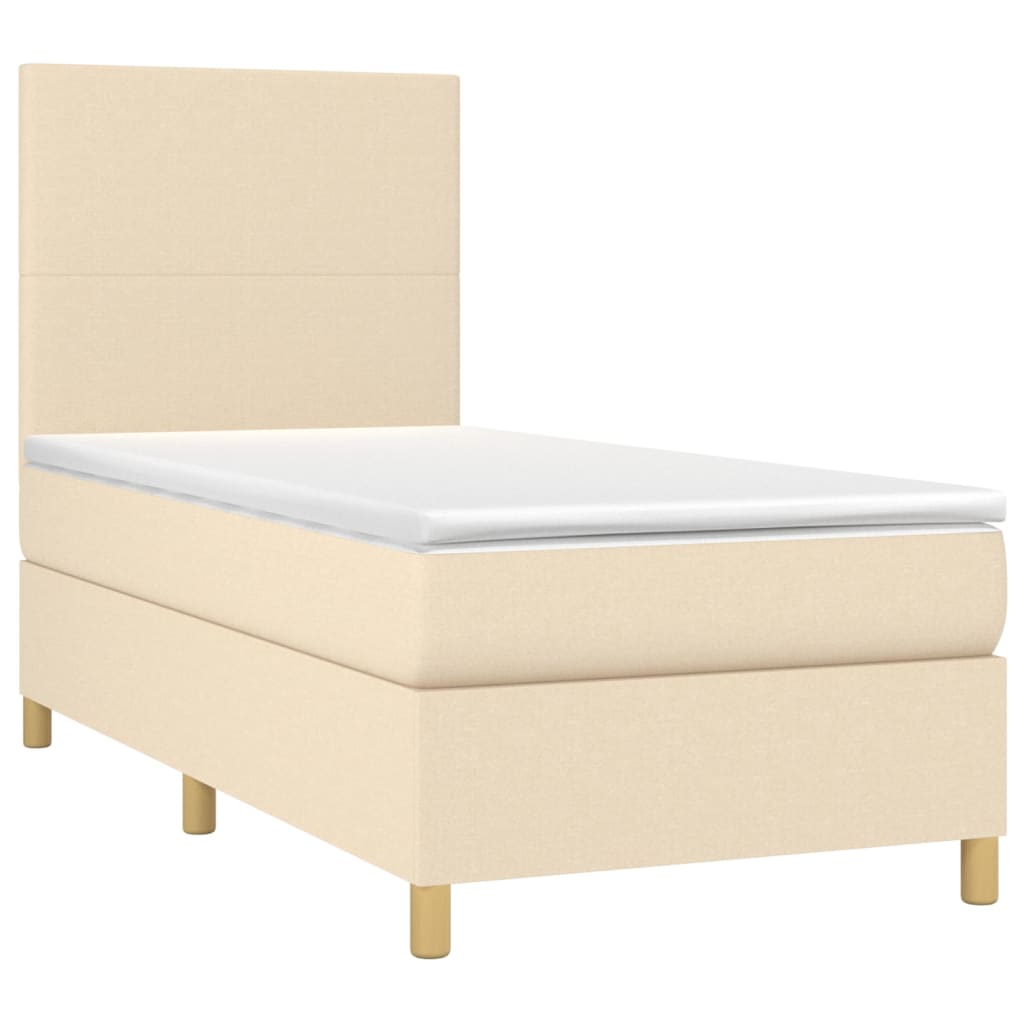 Krevet box spring s madracem LED krem 90x190 cm od tkanine
