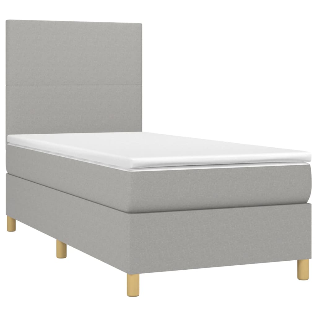 Krevet box spring s madracem LED svjetlosivi 90x200 cm tkanina