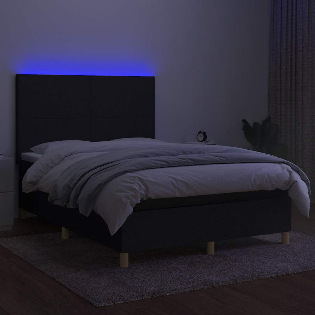 Krevet box spring s madracem LED crni 140x200 cm od tkanine