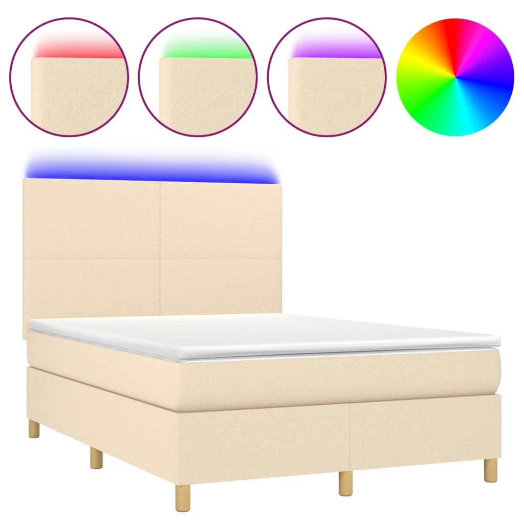 Krevet box spring s madracem LED krem 140x200 cm od tkanine