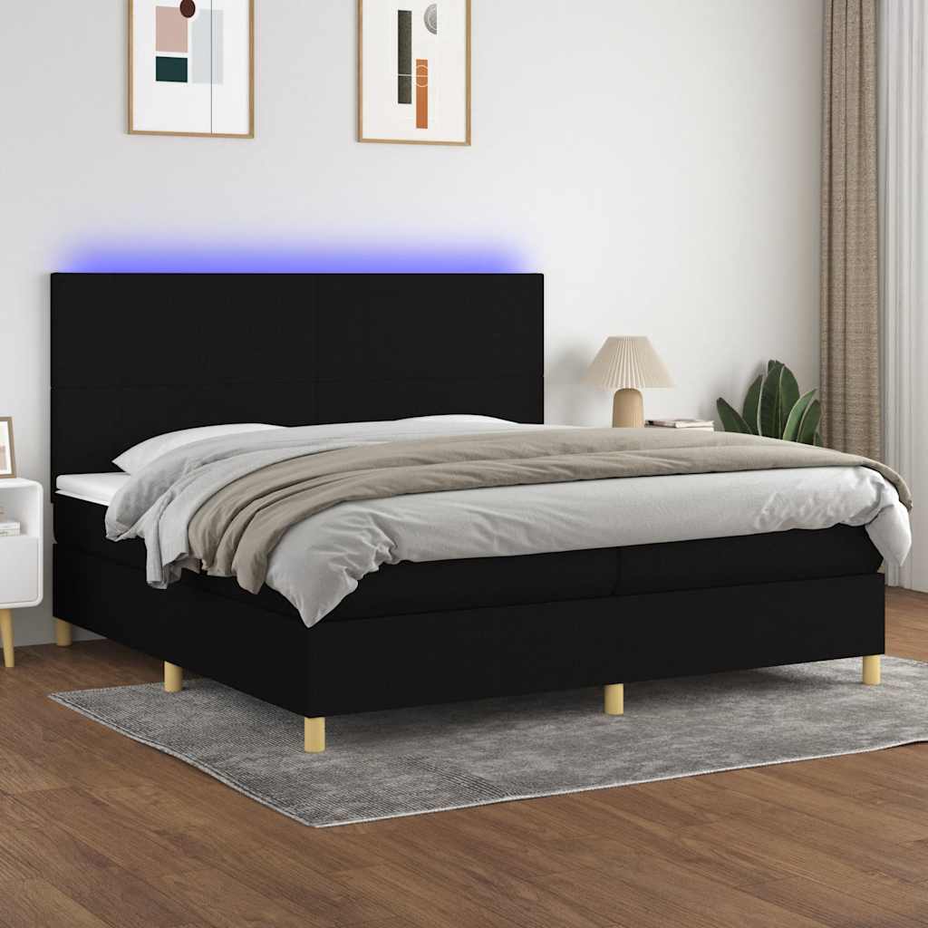 Krevet box spring s madracem LED crni 200x200 cm od tkanine