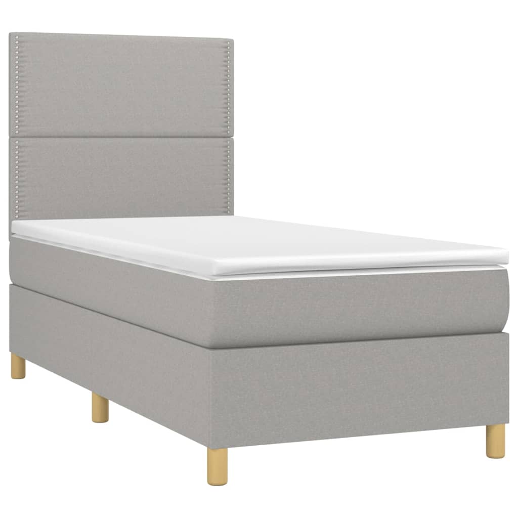 Krevet box spring s madracem LED svjetlosivi 90x190 cm tkanina
