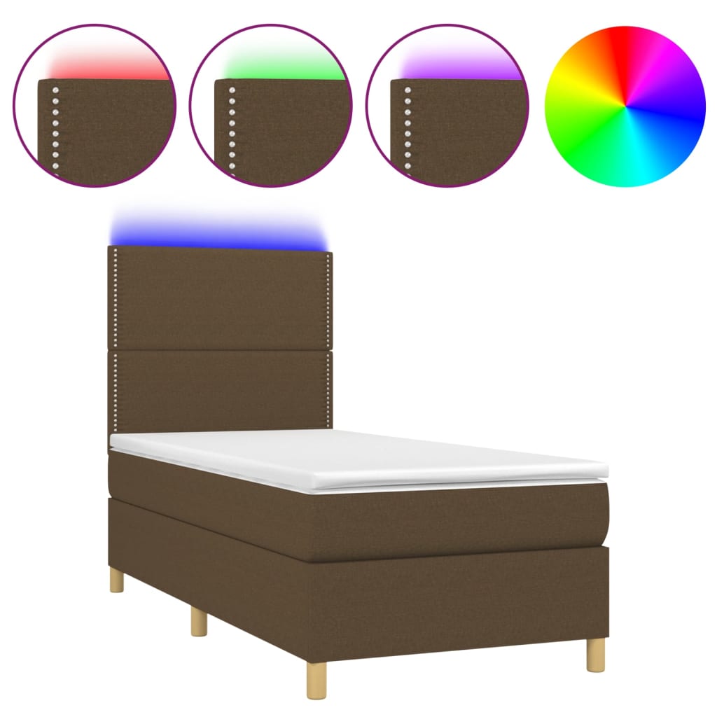 Krevet box spring s madracem LED tamnosmeđi 90x190 cm tkanina