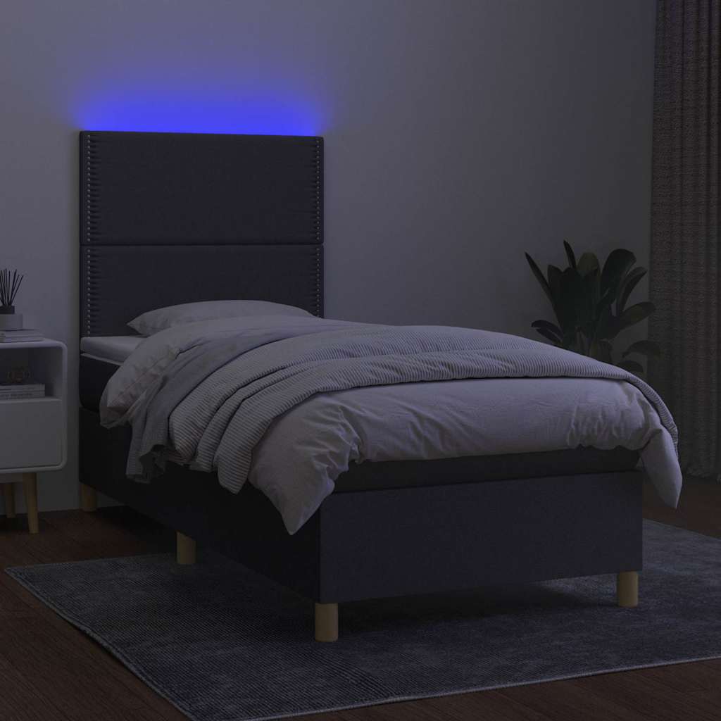 Krevet box spring s madracem LED tamnosivi 90x200 cm tkanina