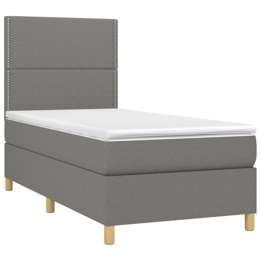 Krevet box spring s madracem LED tamnosivi 100x200 cm tkanina