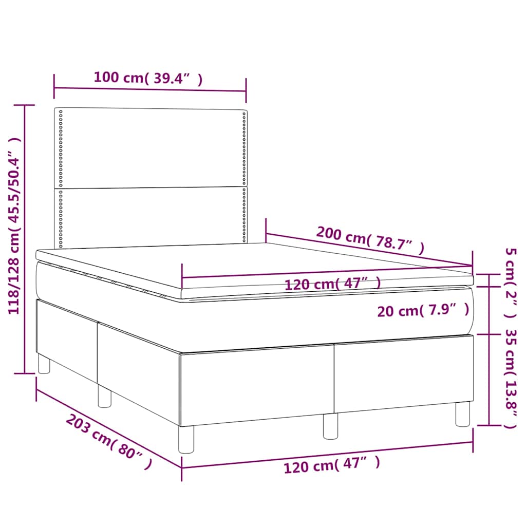 Krevet box spring s madracem LED crni 120 x 200 cm od tkanine