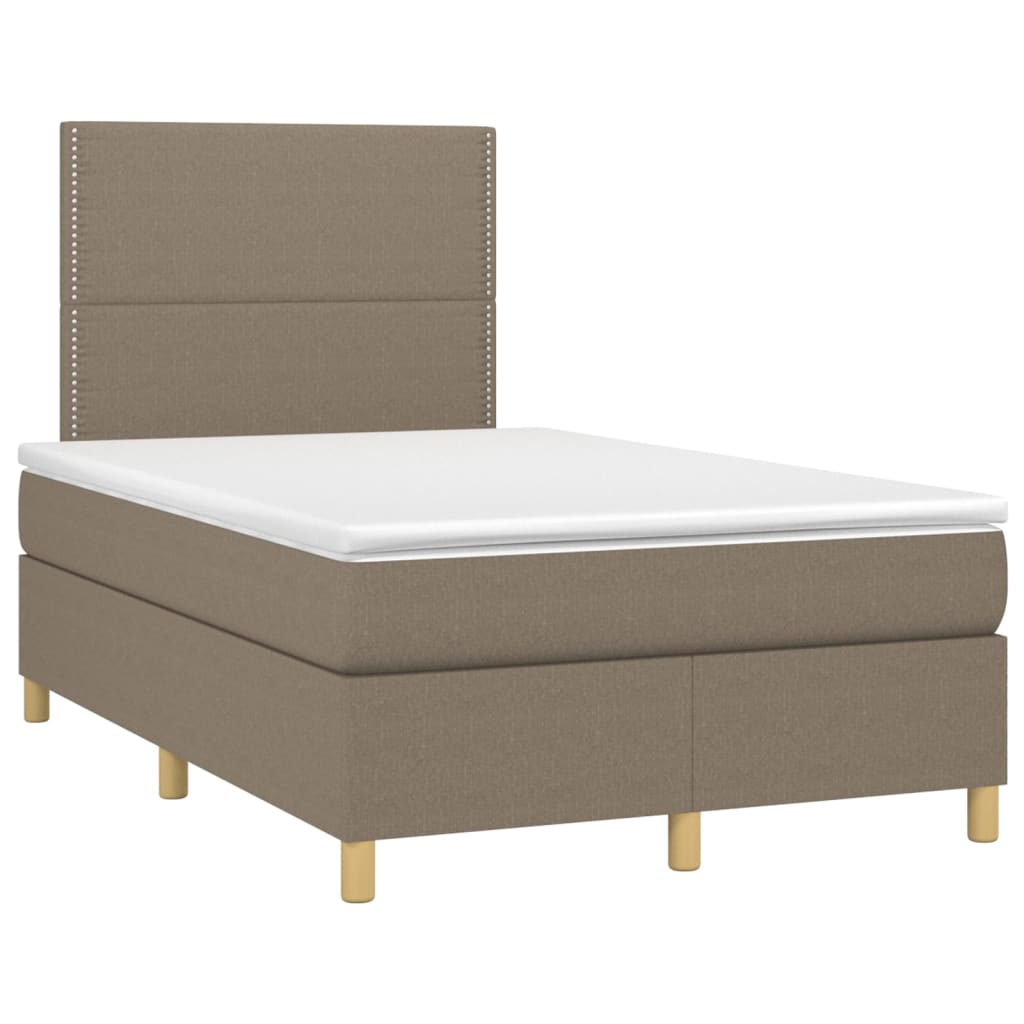 Krevet box spring s madracem LED smeđesivi 120 x 200 cm tkanina