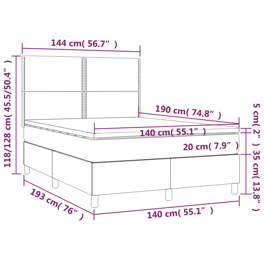 Krevet box spring s madracem LED tamnosivi 140x190 cm tkanina