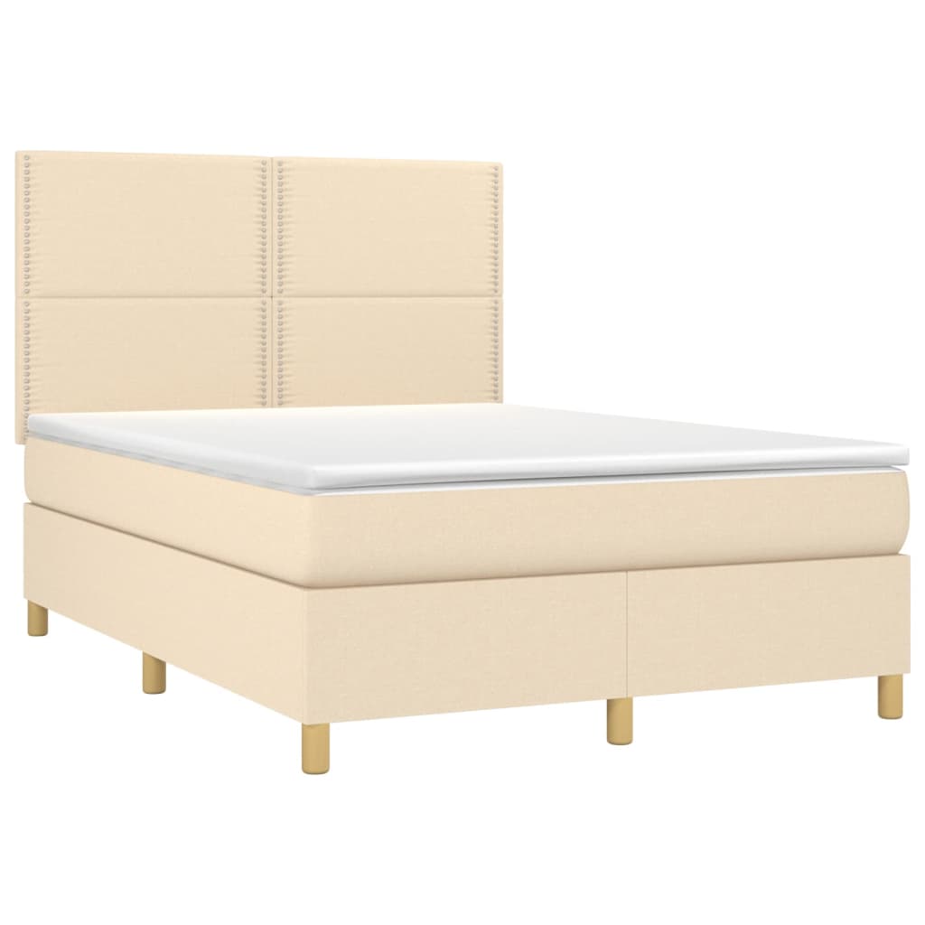 Krevet box spring s madracem LED krem 140x190 cm od tkanine