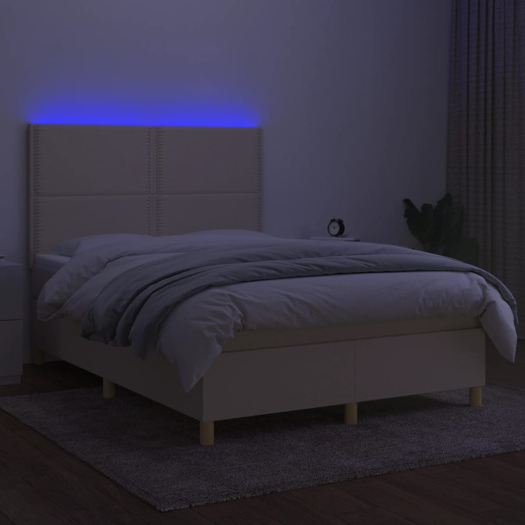 Krevet box spring s madracem LED krem 140x190 cm od tkanine