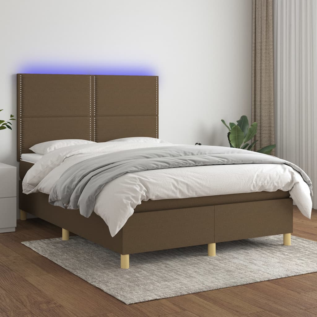 Krevet box spring s madracem LED tamnosmeđi 140x200 cm tkanina