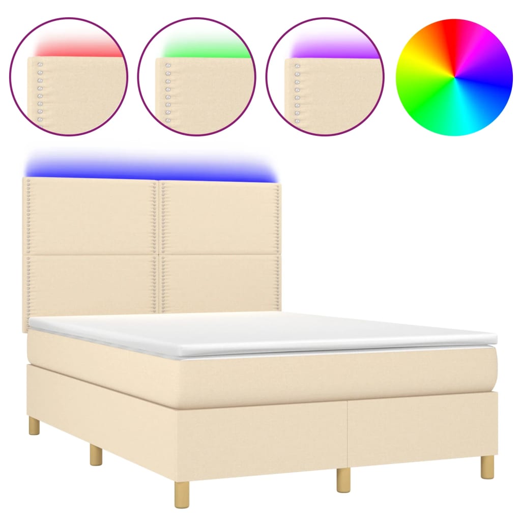 Krevet box spring s madracem LED krem 140x200 cm od tkanine