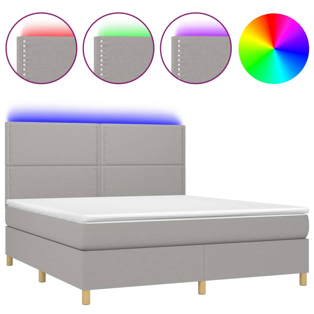 Krevet box spring s madracem LED svjetlosivi 180x200 cm tkanina