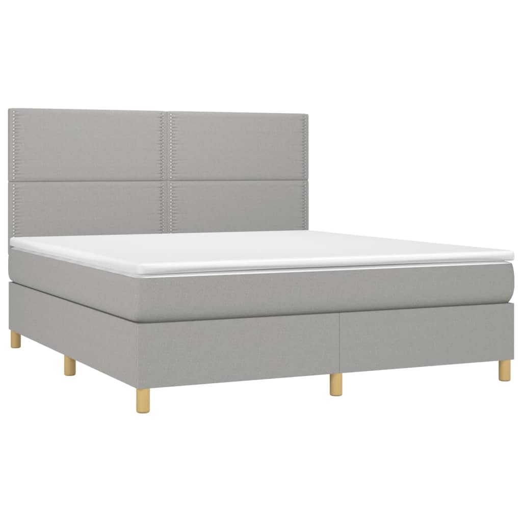 Krevet box spring s madracem LED svjetlosivi 180x200 cm tkanina