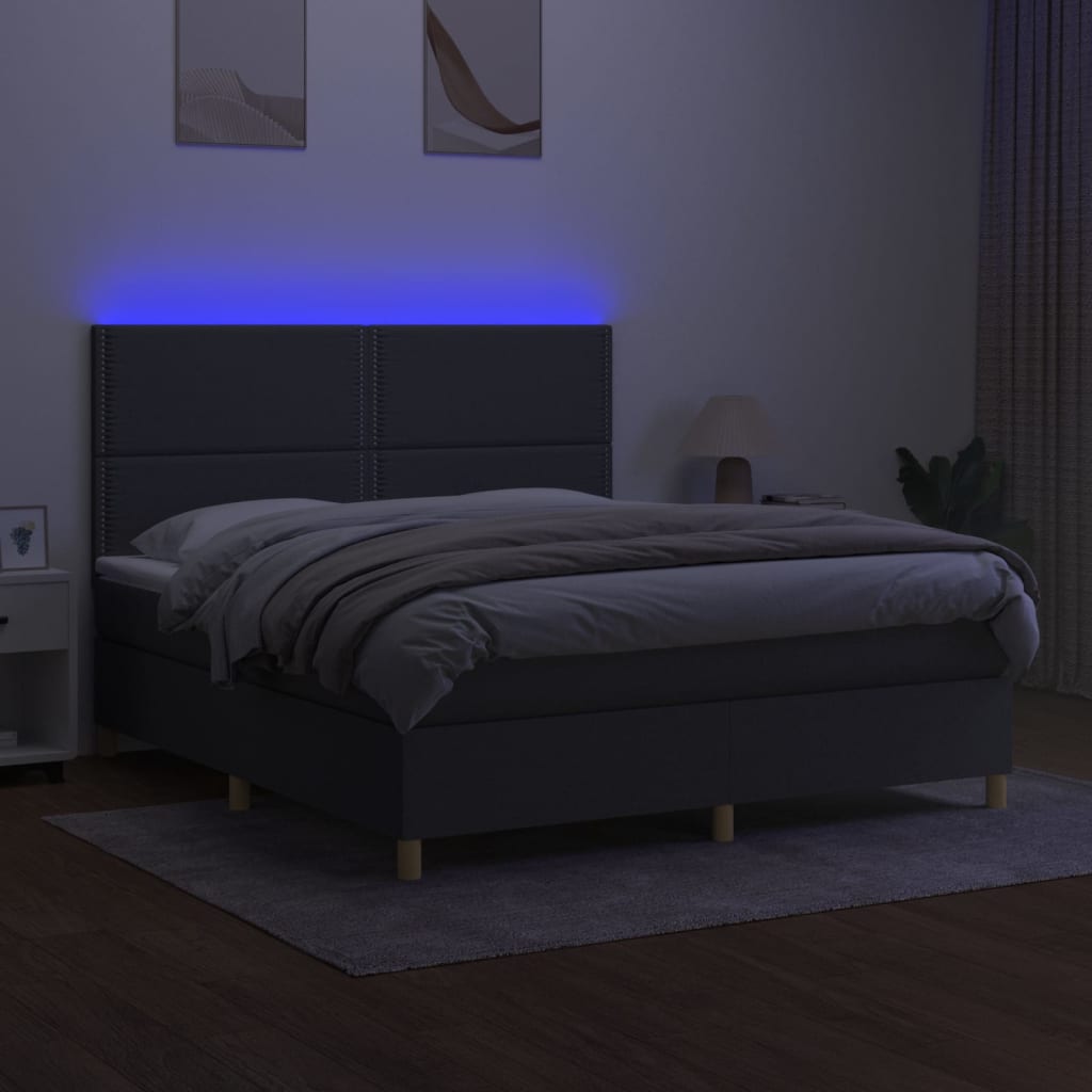 Krevet box spring s madracem LED tamnosivi 180x200 cm tkanina