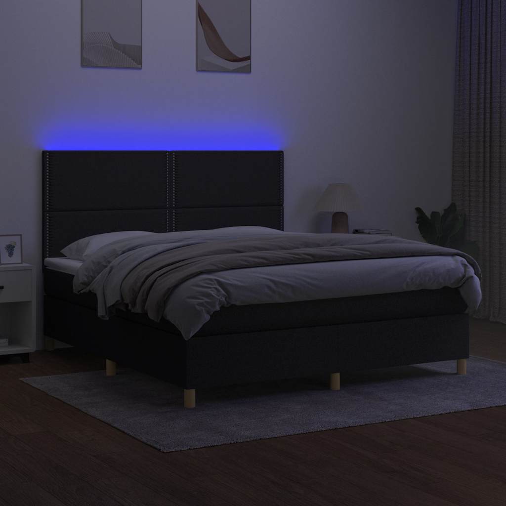 Krevet box spring s madracem LED crni 180x200 cm od tkanine