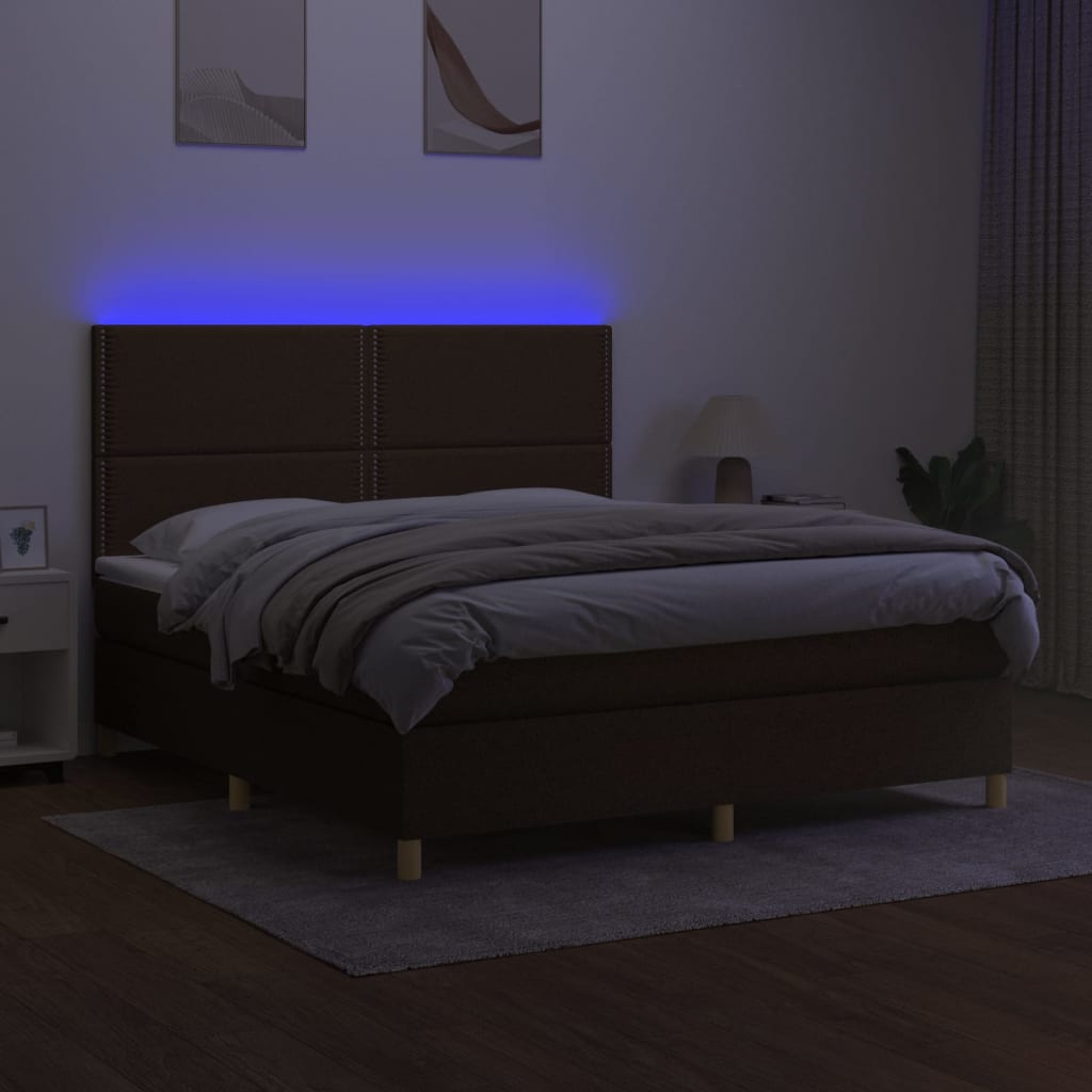 Krevet box spring s madracem LED tamnosmeđi 180x200 cm tkanina