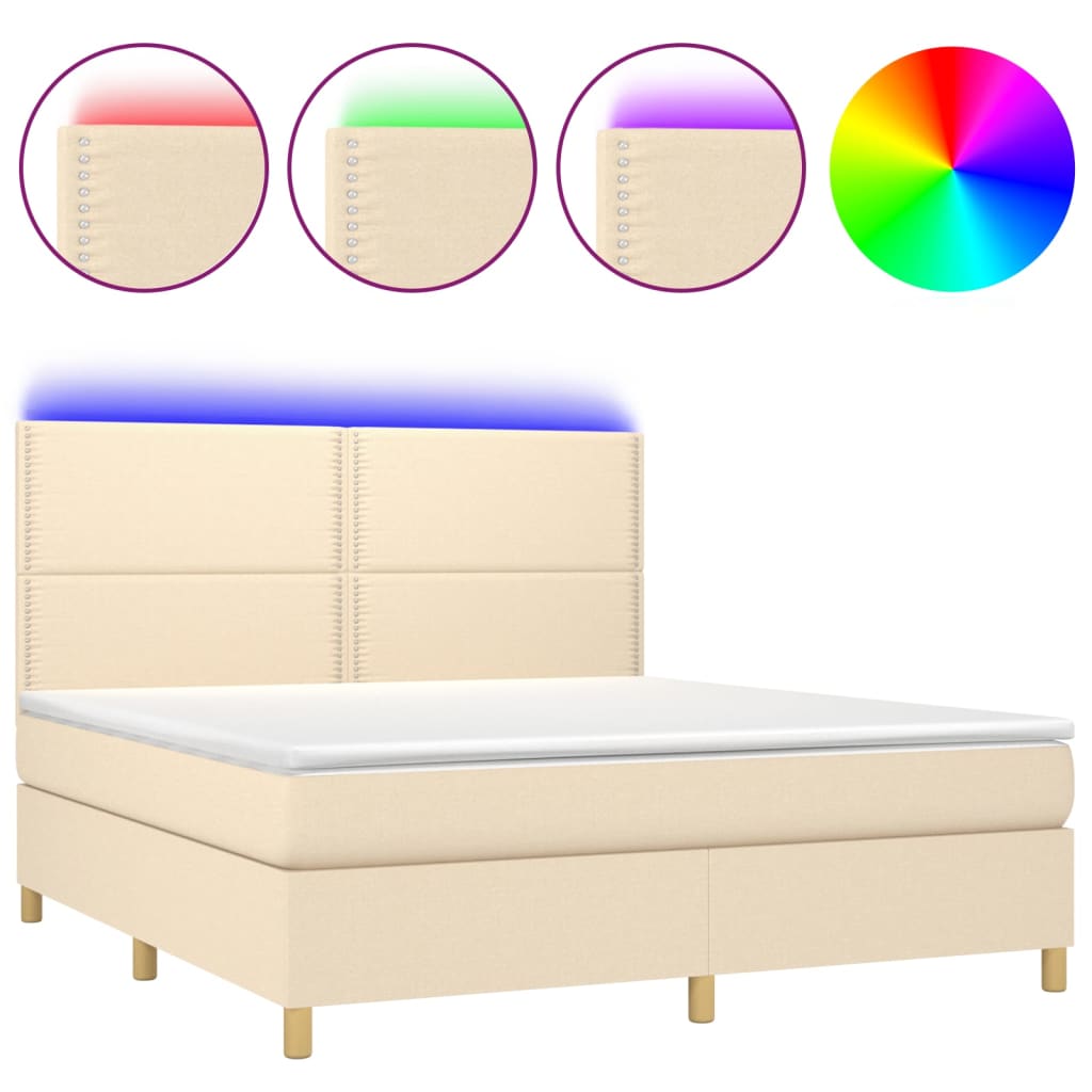 Krevet box spring s madracem LED krem 180x200 cm od tkanine