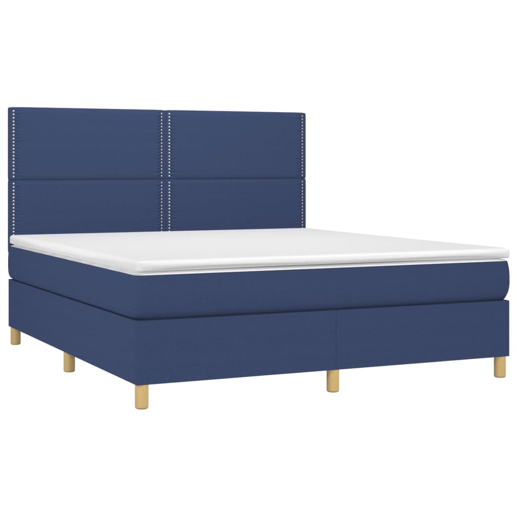 Krevet box spring s madracem LED plavi 180x200 cm od tkanine