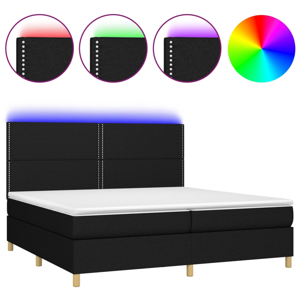 Krevet box spring s madracem LED crni 200x200 cm od tkanine