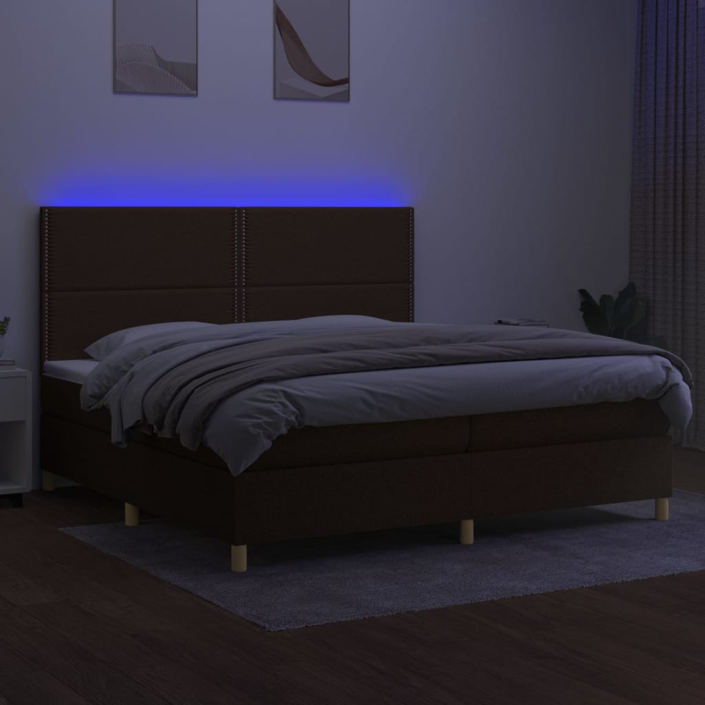 Krevet box spring s madracem LED tamnosmeđi 200x200 cm tkanina