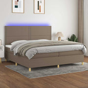 Krevet box spring s madracem LED smeđesivi 200x200 cm tkanina