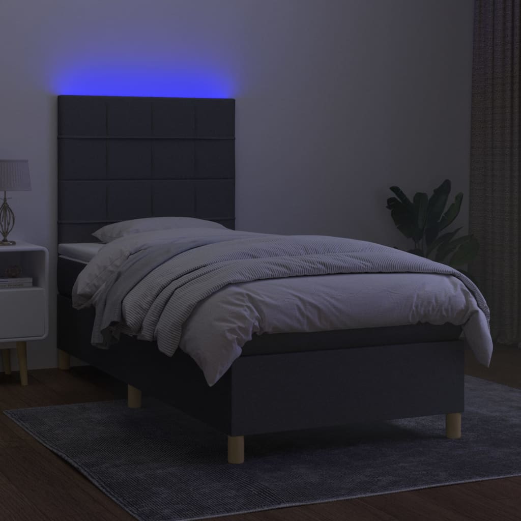 Krevet box spring s madracem LED tamnosivi 80 x 200 cm tkanina