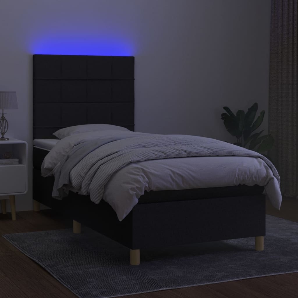 Krevet box spring s madracem LED crni 80 x 200 cm od tkanine