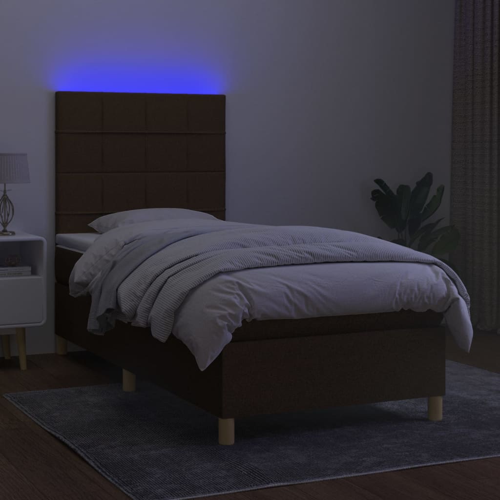 Krevet box spring s madracem LED tamnosmeđi 80 x 200 cm tkanina