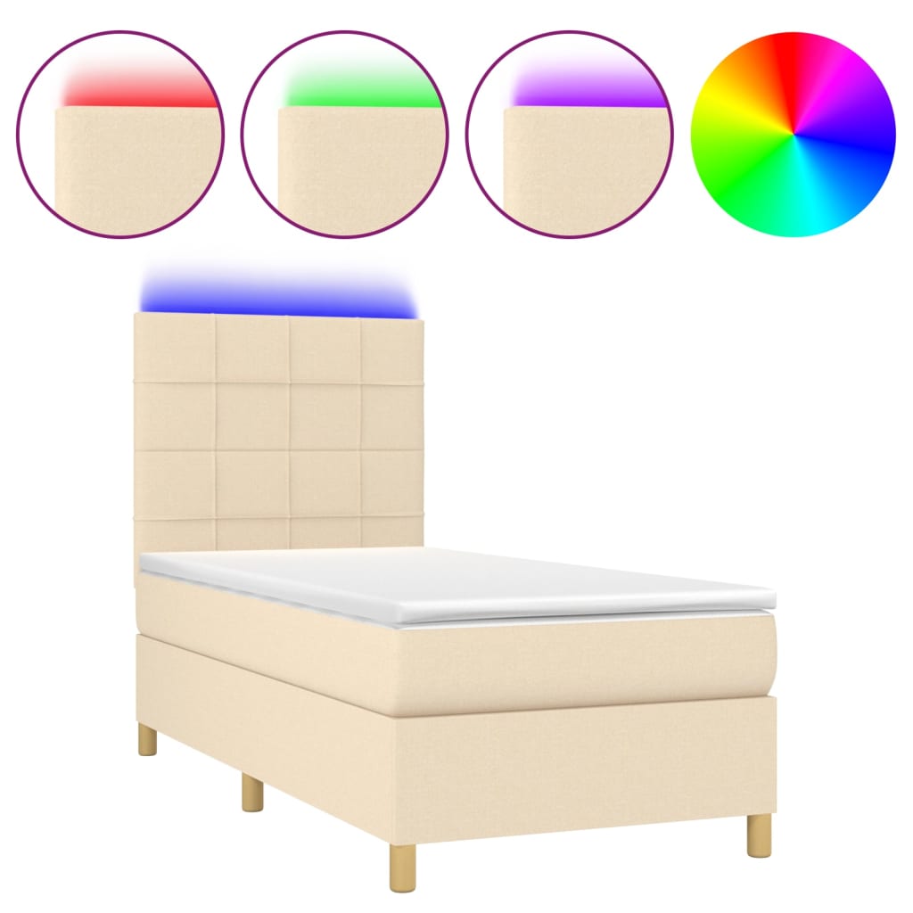 Krevet box spring s madracem LED krem 80 x 200 cm od tkanine