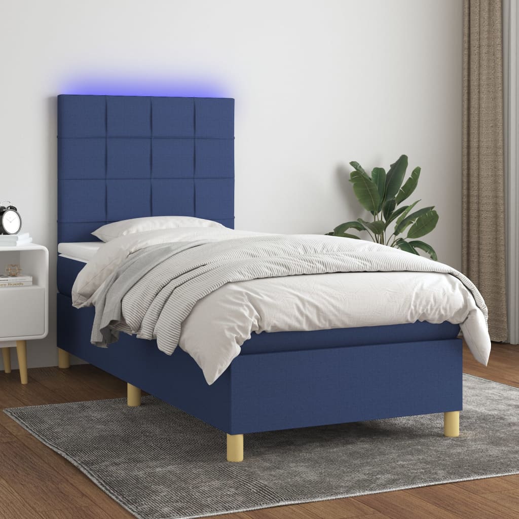 Krevet box spring s madracem LED plavi 80 x 200 cm od tkanine