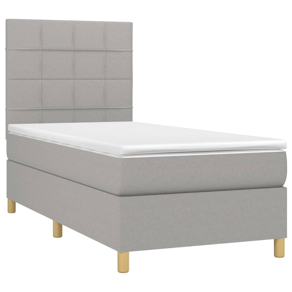 Krevet box spring s madracem LED svjetlosivi 90x190 cm tkanina