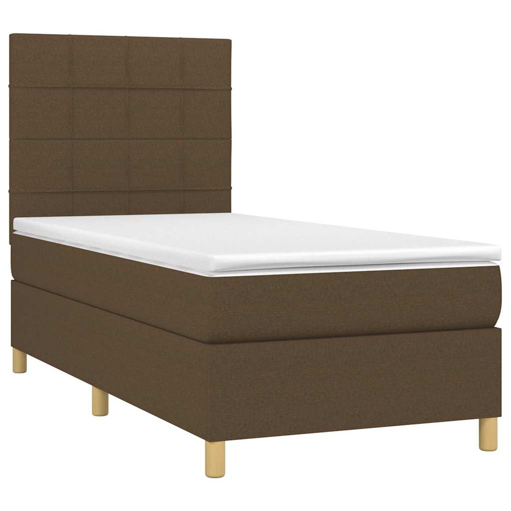 Krevet box spring s madracem LED tamnosmeđi 90x190 cm tkanina