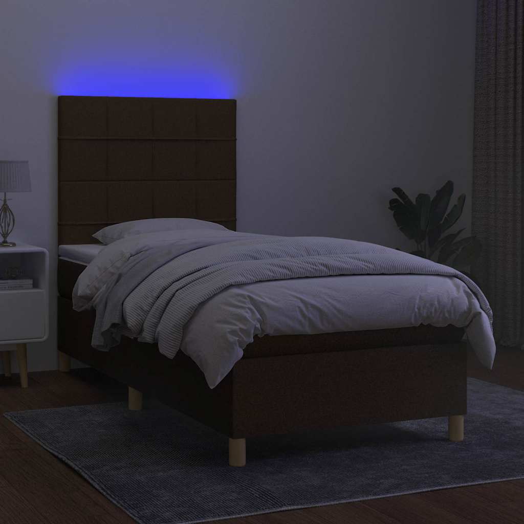 Krevet box spring s madracem LED tamnosmeđi 90x190 cm tkanina
