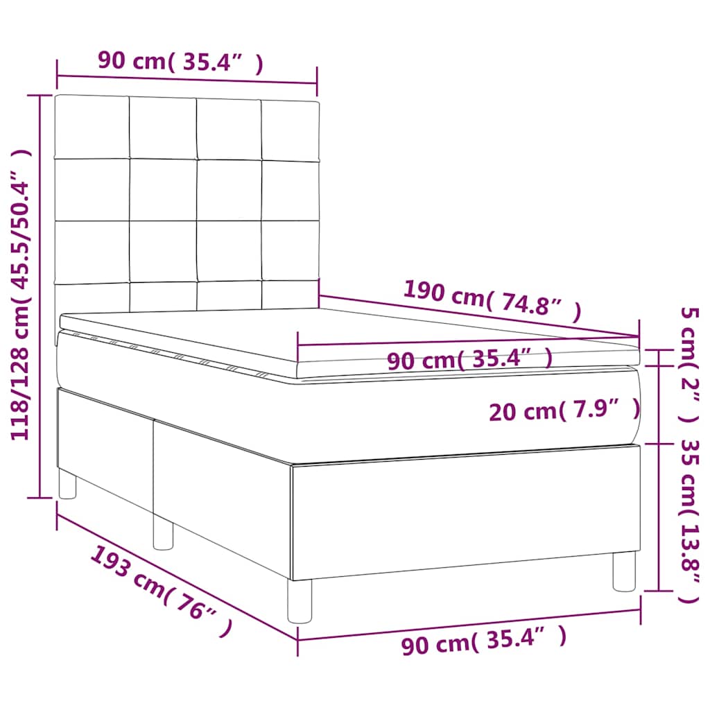 Krevet box spring s madracem LED tamnosmeđi 90x190 cm tkanina