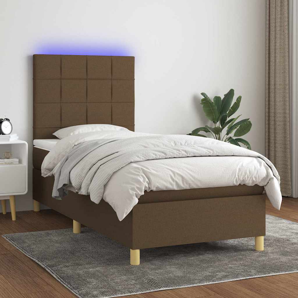 Krevet box spring s madracem LED tamnosmeđi 90x190 cm tkanina
