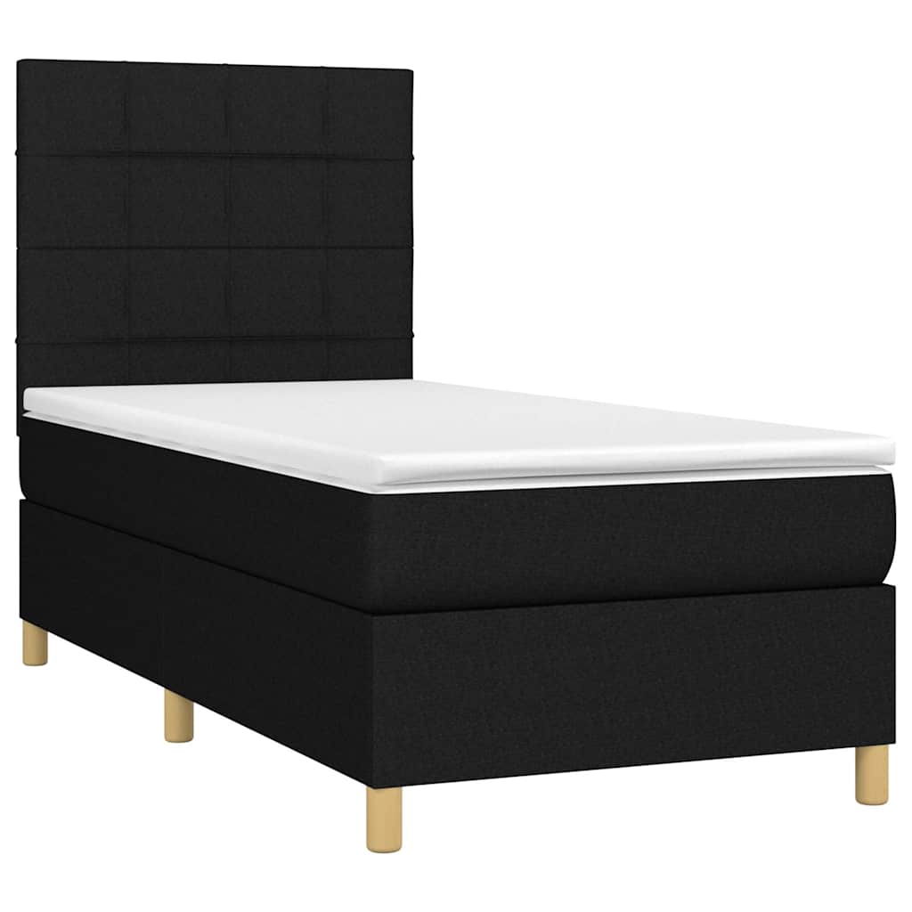 Krevet box spring s madracem LED crni 90x200 cm od tkanine