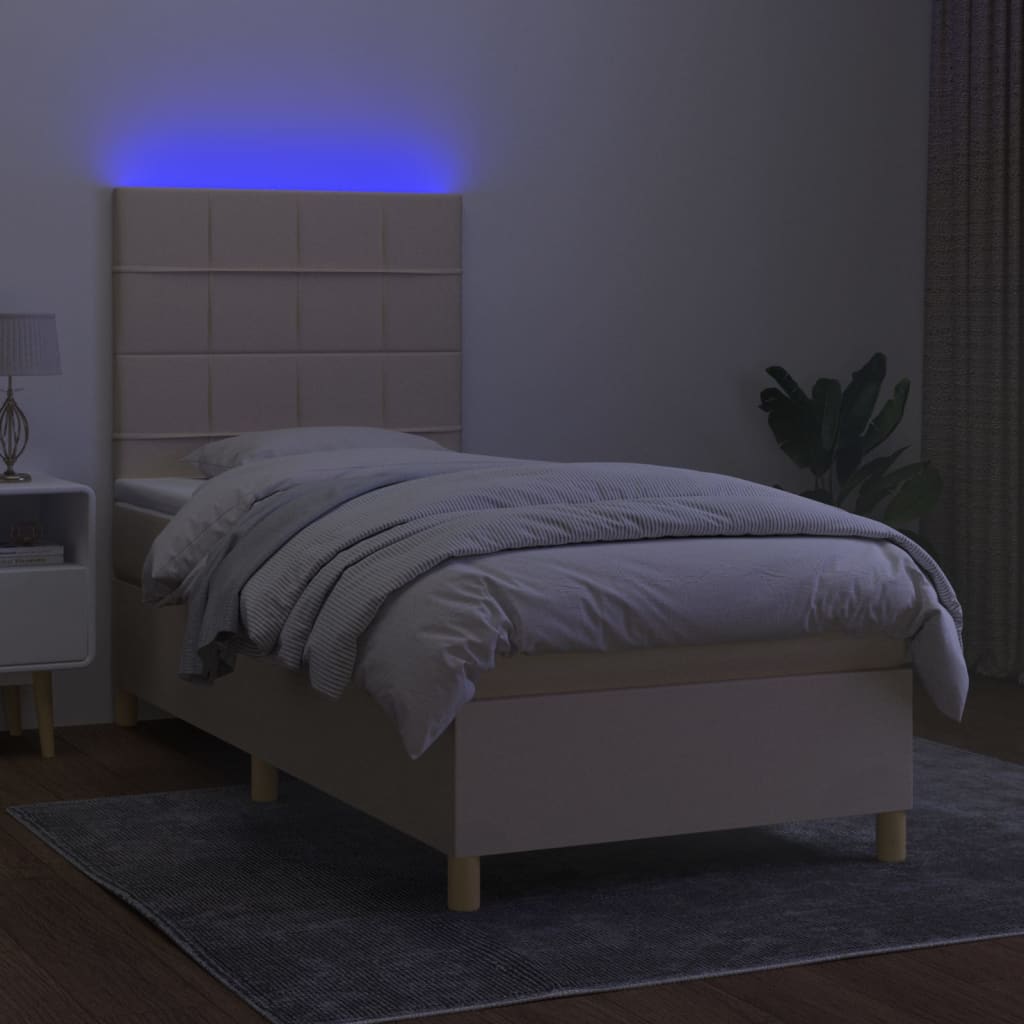 Krevet box spring s madracem LED krem 90x200 cm od tkanine