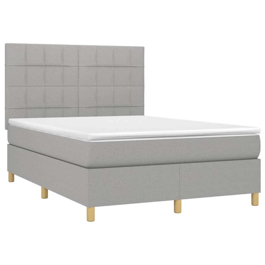 Krevet box spring s madracem LED svjetlosivi 140x190 cm tkanina