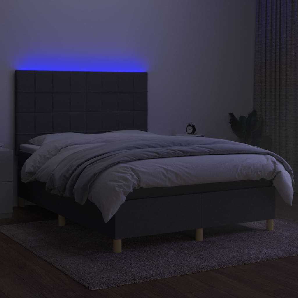 Krevet box spring s madracem LED tamnosivi 140x190 cm tkanina