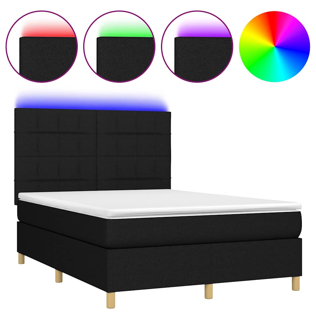 Krevet box spring s madracem LED crni 140x190 cm od tkanine