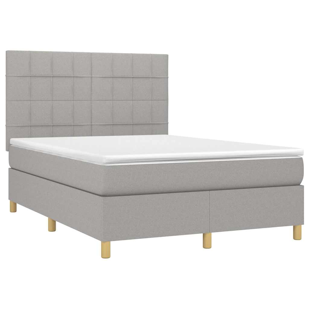 Krevet box spring s madracem LED svjetlosivi 140x200 cm tkanina
