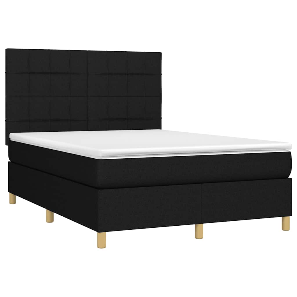 Krevet box spring s madracem LED crni 140x200 cm od tkanine